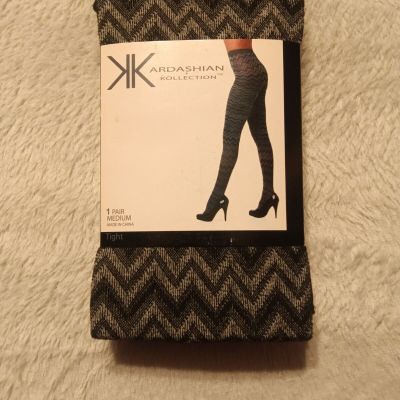 Kardashian Kollection Tights 2 Color Chevrons  Gray/Black Cloudburst New Medium